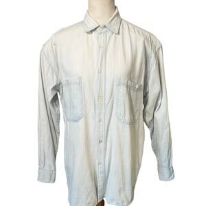 Men's Robert Stock denim button down light wash shirt double pockets 100% cotton